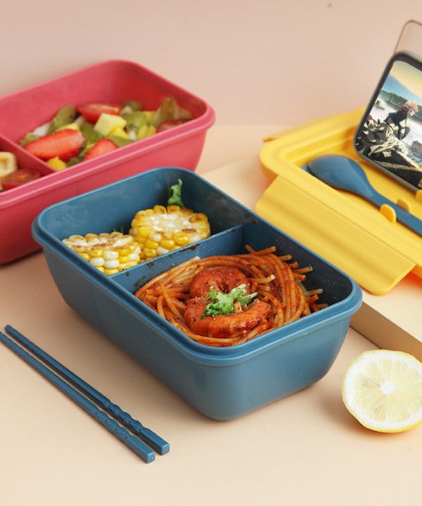 Bento Box with 2 Compartments, Chopsticks, Spoon, Phone Holder, Silicone Seal & Microwave Safe, for Office, Camping & More Choice For Sale