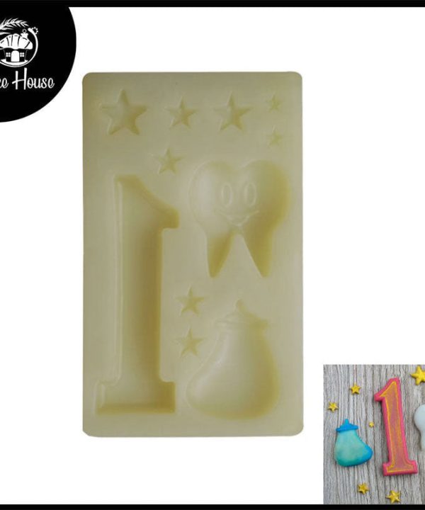 1 Year Old Baby Theme, Feeder, Tooth & Stars Decoration Silicone Fondant Mold 11 Cavity Sale High Quality