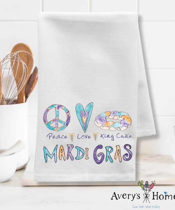 Peace Love Mardi Gras Customizable Flour Sack Dish Towel Sale Amazing Pice