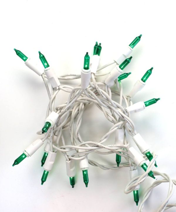 20-bulb Green Glass Craft Lights, White Wire Clearance Extremely