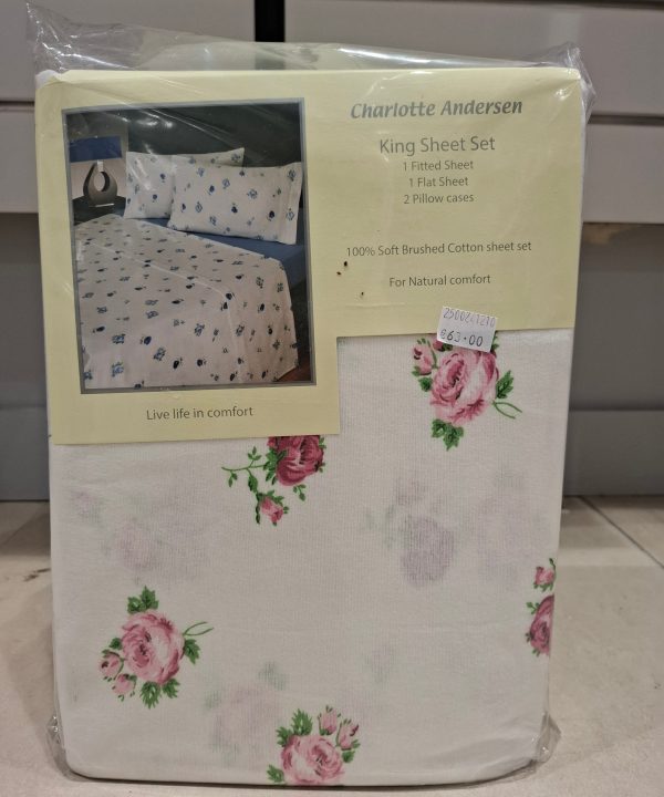 Charlotte Andersen 100% Brushed Cotton Sheet Set - Pink Flower Free Shipping Finishline