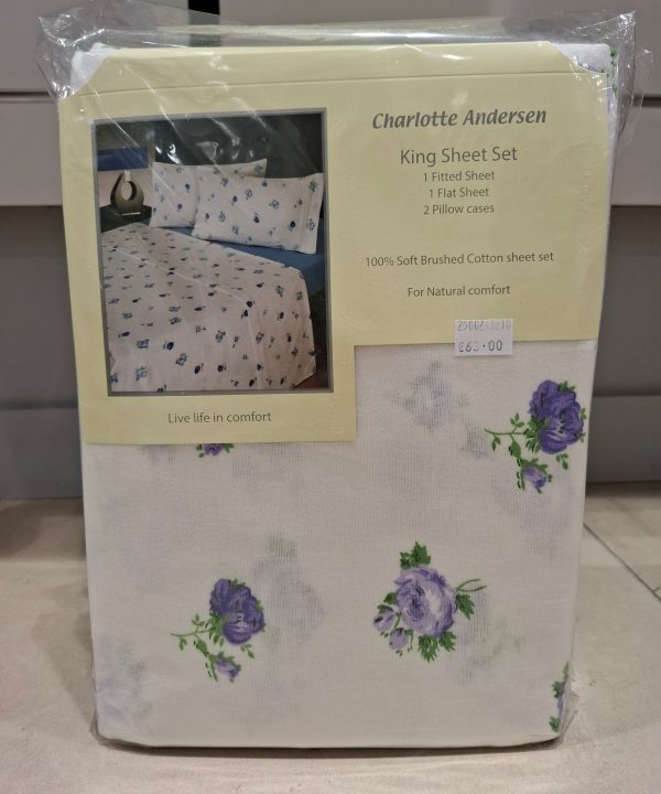 Charlotte Andersen 100% Brushed Cotton Sheet Set - Purple Flower Cheap Sale 2025