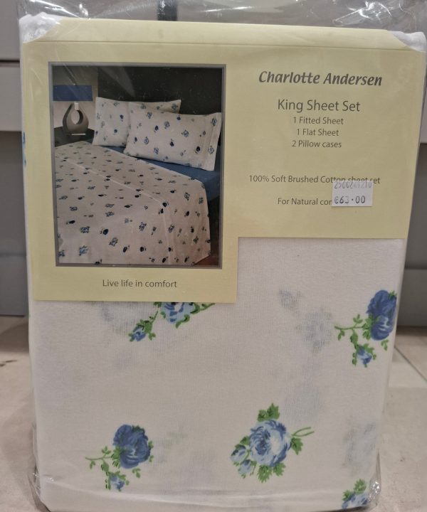 Charlotte Andersen 100% Brushed Cotton Sheet Set - Blue Flower Pay With Visa For Sale