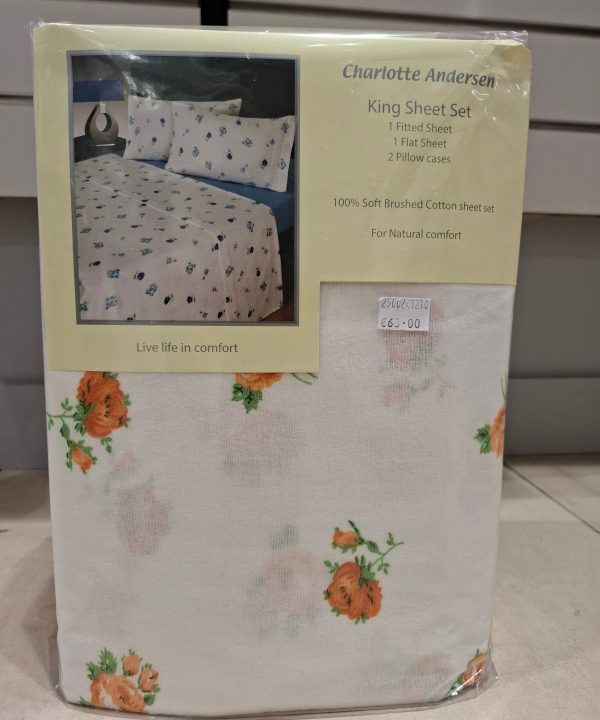 Charlotte Andersen 100% Brushed Cotton Sheet Set - Orange Flower Free Shipping Outlet