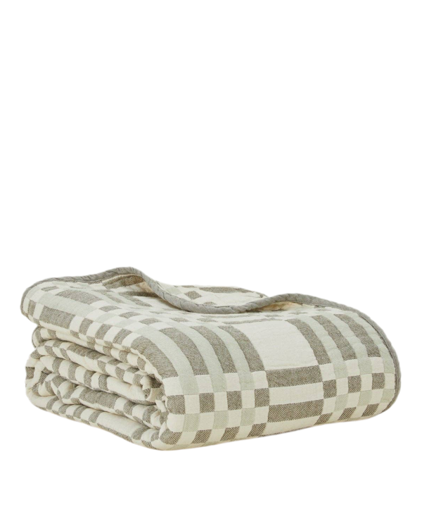 SIMPLE PLAID BLANKET - SAGE/OLIVE Clearance Low Shipping