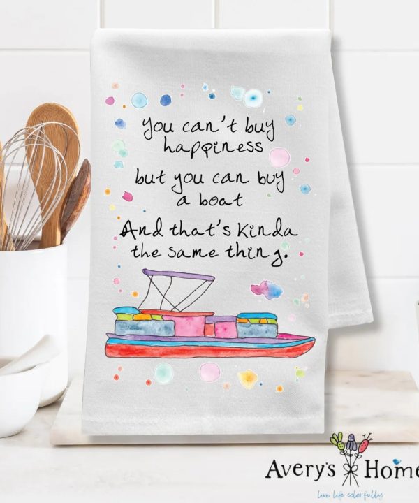 Pontoon Boating On a Lake Customizable Flour Sack Dish Towel Outlet With Credit Card