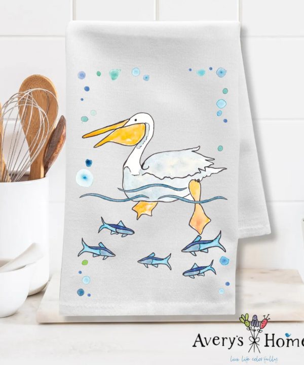 Pelican Swimming Cute Coastal Customizable Flour Sack Dish Towel Genuine Cheap Online