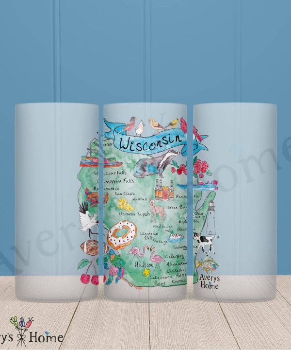 Wisconsin State Map Frosted Drinking Glass Dishwasher Safe With Credit Card Free Shipping