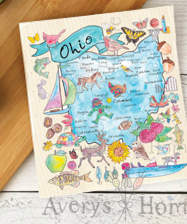 Ohio Map Beach Travel Souvenir Swedish Dish Cloth Cheap Tumblr