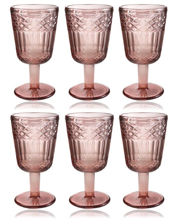 Multipurpose Vintage Retro Pink Rose Footed Glass Tumblers Set of 6 Pcs 300 ml Fashionable Cheap Online