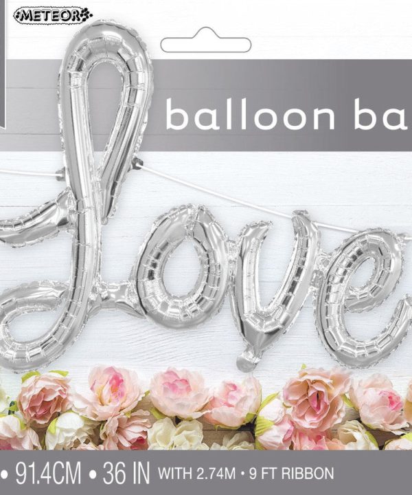"Love" Silver 91.4cm X 60cm Foil Balloon Banner With Ribbon 2.74m (9') Best Store To Get Sale Online