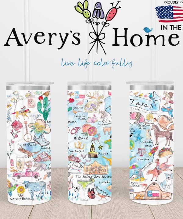 Texas State Map Artwork Souvenir 20 oz USA Skinny Tumbler Clearance Sast