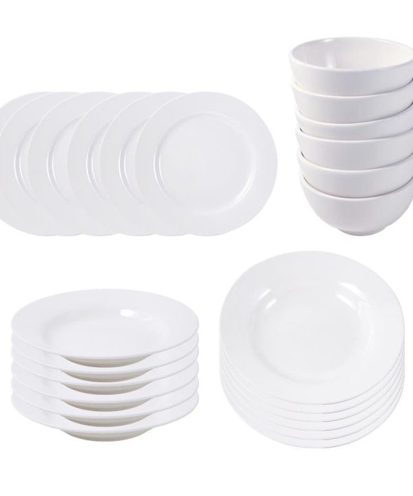 Plain Vanilla White Ceramic Dinnerware Set of 24 pcs with Dinner Plate Bowls Serveware Free Shipping Cheap Online