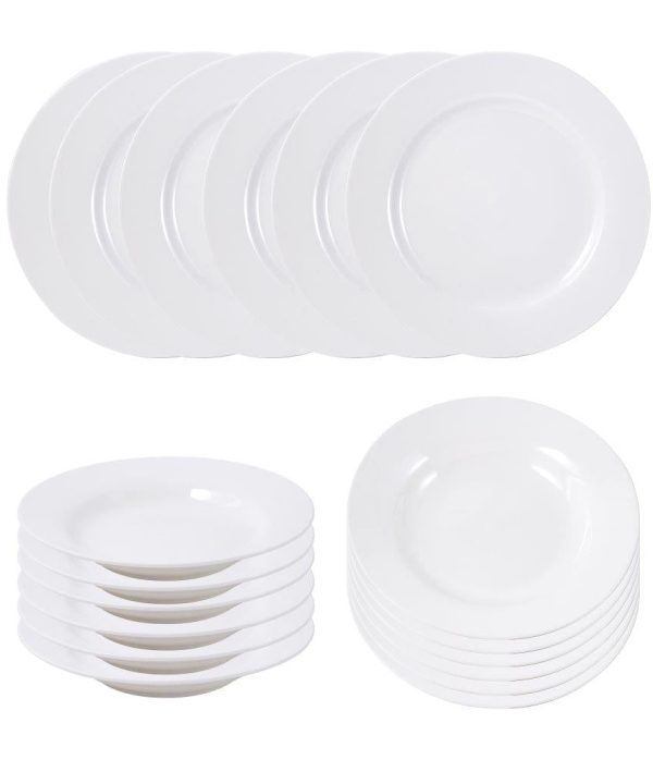 Plain Vanilla White Ceramic Dinnerware Set of 18 pcs with Dinner Plate Bowls Serveware Cheap Sale Footaction