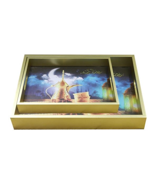 Ramadan Deco Food Tray Rectangle Eid Serving Tray Set of 2 Pcs 30/35 cm Buy Cheap Hot Sale