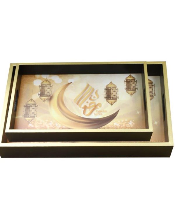 Ramadan Deco Food Tray Rectangle Eid Serving Tray Set of 2 Pcs 31*39/24*33 cm Very Cheap Sale Online