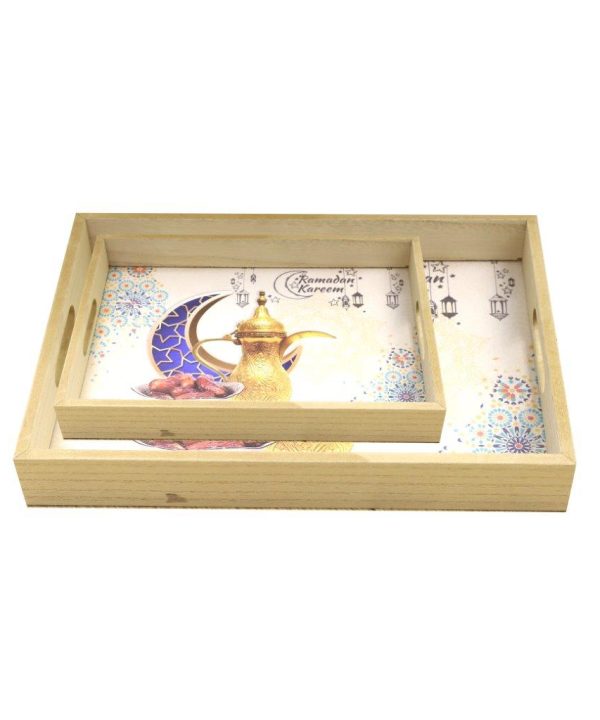 Ramadan Deco Food Tray Rectangle Eid Serving Tray Set of 2 Pcs 31*39/24*33 cm Low Pice Fee Shipping Sale Online