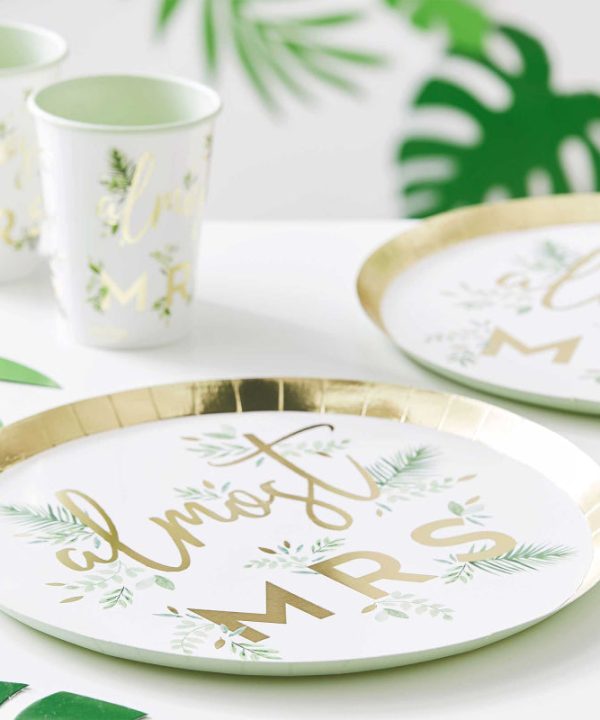 "Almost MRS" Ginger Ray Botanical Hen Party Large Paper Plates (Pack of 8) For Sale Free Shipping