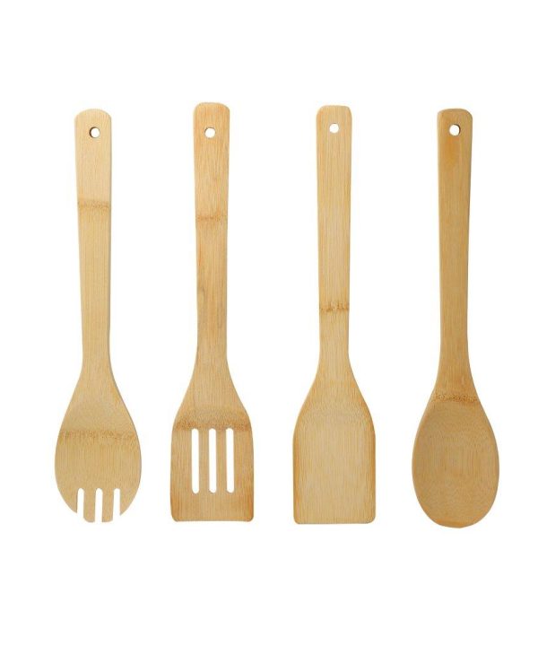 Natural Bamboo Utensils Non Stick Spatula Set of 4 Pcs 30*6 cm 2025 Cheap Online
