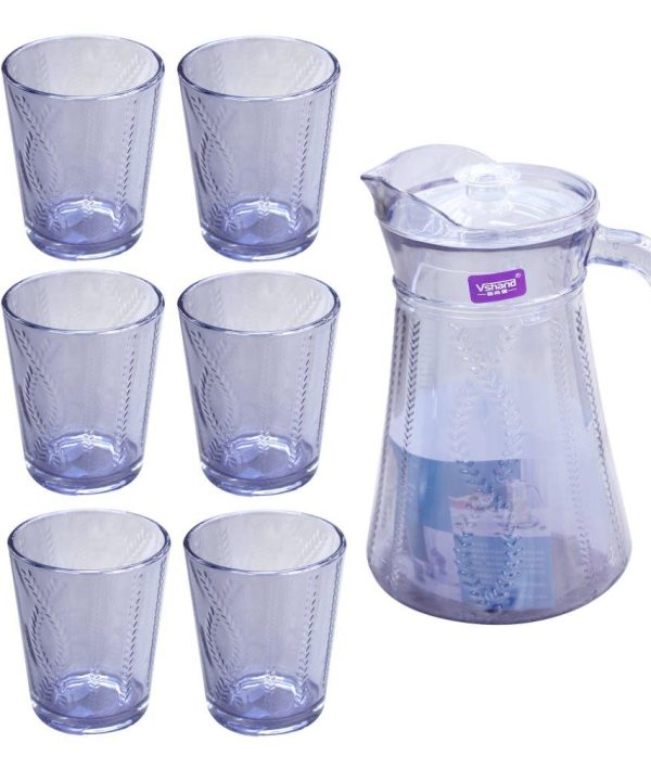 Premium Grey Glass Beverage Jug Water Jug and Cup Set 6pcs Free Shipping Factory Outlet