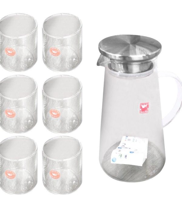 Premium Glass Beverage Jug Water Jug and Cup Set of 6 Pcs Free Shipping Fashion Style