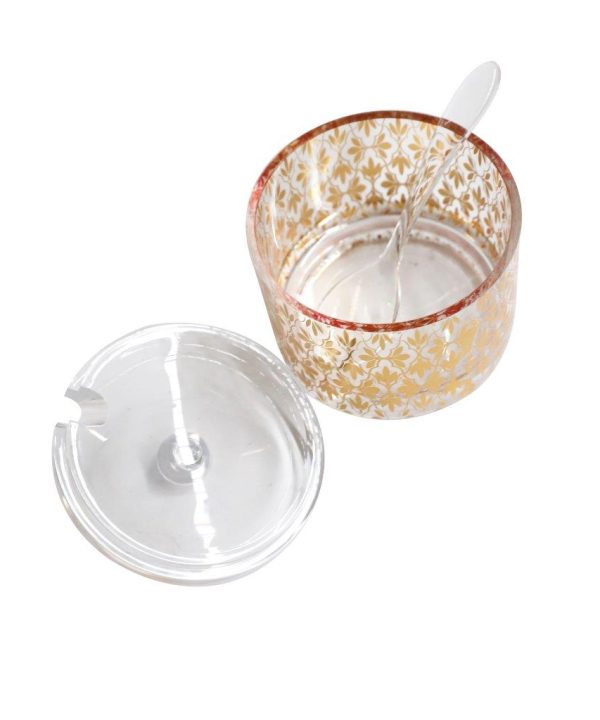 Premium Quality Acrylic Sugar Bowl Candy Jar with Spoon 9X9 cm Clearance Best Pices