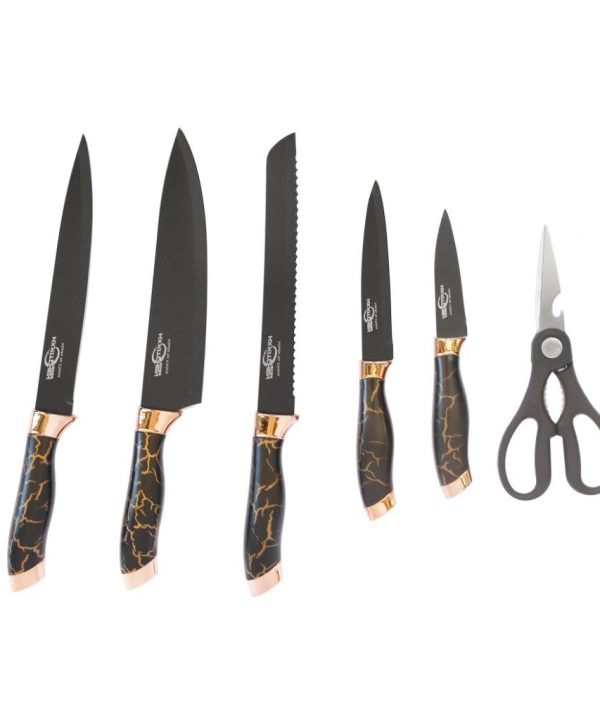 Premium Quality Stainless Steel Chef Kitchen Knife Set of 7 Pcs Black Handle Best Place