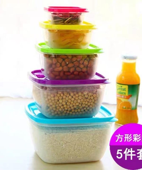 Multipurpose Mixed Colours Plastic Storage Box Food Container Set of 5 Pcs Outlet