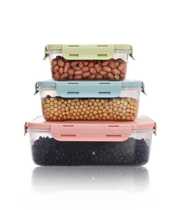 Multipurpose Mixed Colours Plastic Storage Box Food Container Set of 3 Pcs Outlet Clearance Store