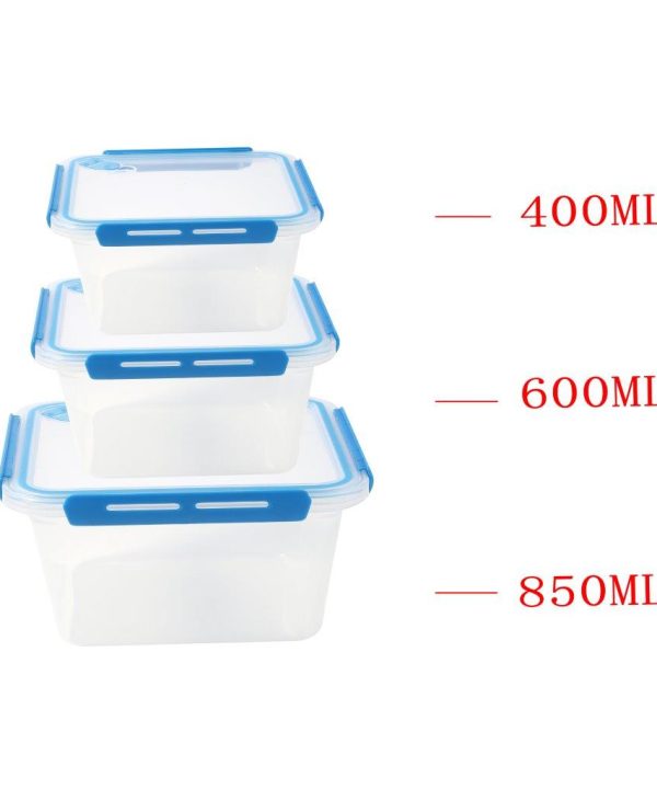 Multipurpose Clear Plastic Clip Lock Lunch Box Storage Box Food Container Set of 3 Pcs 850 ml/600 ml/400 ml 15.5x12x9.6cm /15.5x12x6.9cm / 15.5x12x4.8cm Wide Range Of Online
