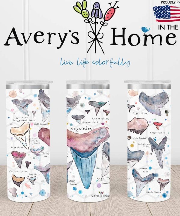 Shark Tooth Ocean Artwork Coastal 20 oz USA Skinny Tumbler Outlet Nicekicks