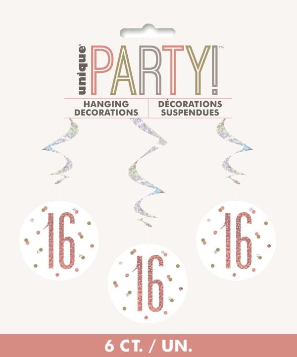 16th Birthday Rose Gold Hanging Swirls Pack 6 Sale Free Shipping
