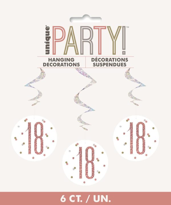 18th Birthday Rose Gold Hanging Swirls Pack 6 Largest Supplier