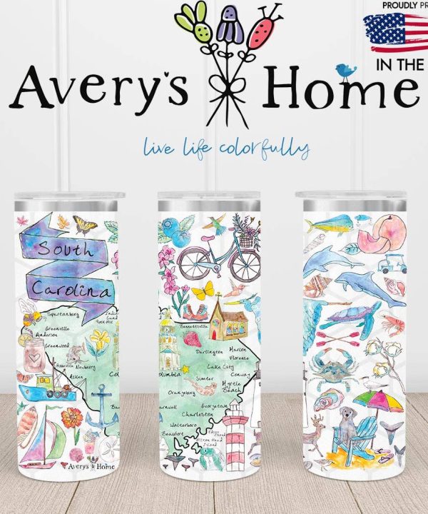 South Carolina Map Artwork Souvenir 20 oz USA Skinny Tumbler Online For Sale