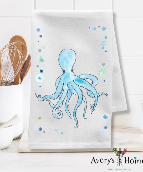 Octopus Cute Coastal Customizable Flour Sack Dish Towel Discount Official Site