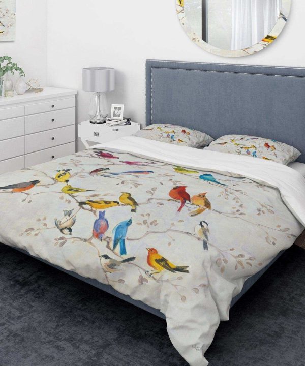 Multi-Color Bird on Tree - Traditional Duvet Cover Set Cheap Sale Popular