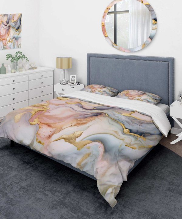 Pink and Gold Tender Liquid Ink Art I - Duvet Cover Set Cheap Big Sale