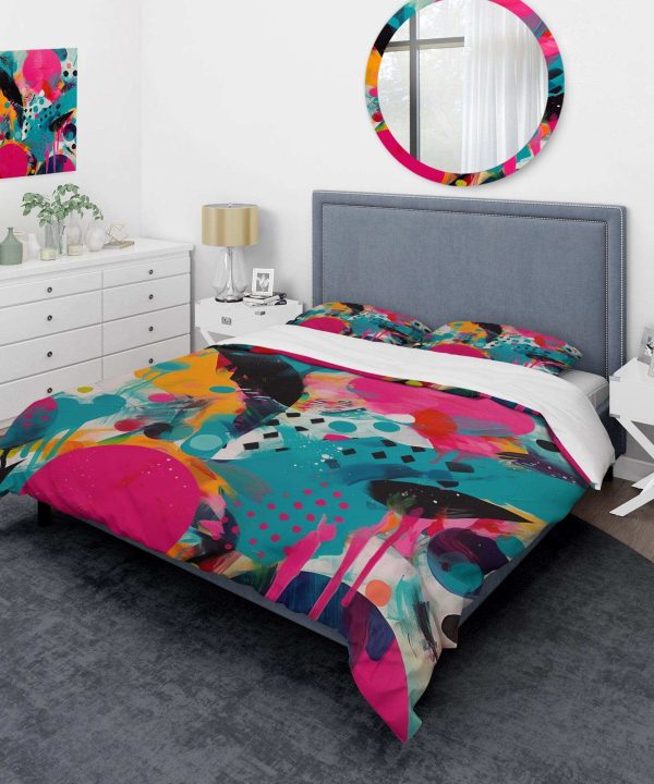 Pink and Turquoise Abstract Enigma I - Duvet Cover Set Clearance Amazon