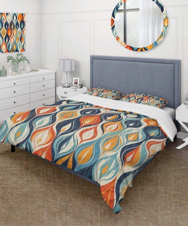 Orange and Blue Botanical Symphony III - Duvet Cover Set Shipping Discount Sale