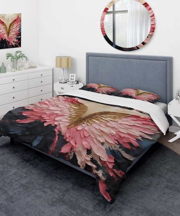 Pink And Gold Angel Wings - Duvet Cover Set Sale Popular