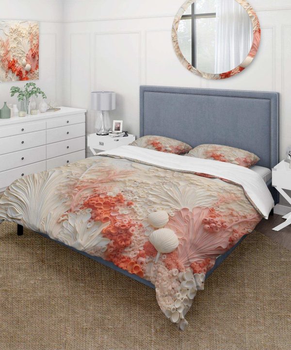 Pink And White Coastal Coral Collage V - Duvet Cover Set Outlet Purchase