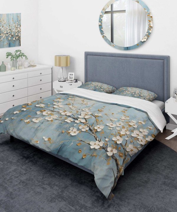 Peacefulness White Blue Dogwood - Duvet Cover Set Cheap 100% Authentic