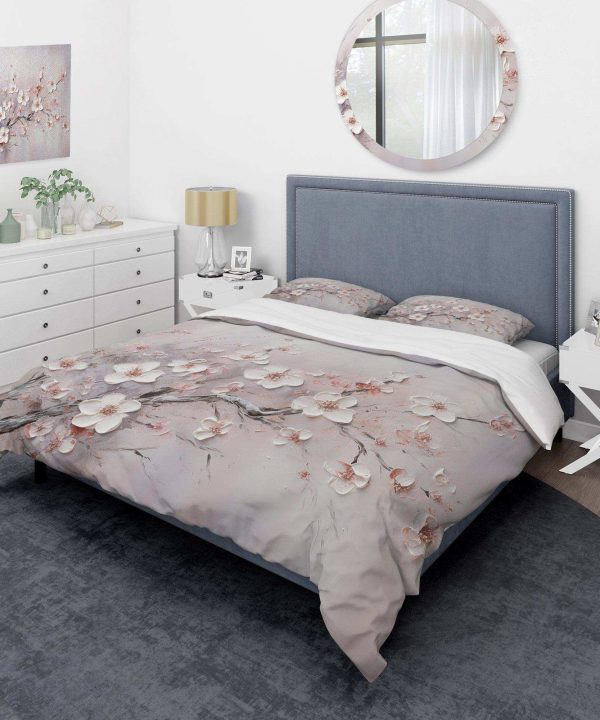 Pink And Grey Cherry Blossom Charm - Duvet Cover Set Online Shop From China
