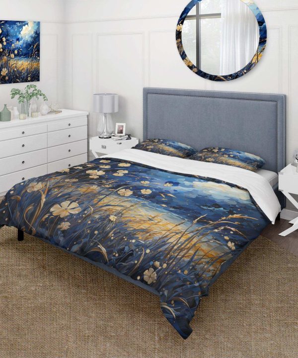 Navy Blue Poppies Field - Duvet Cover Set Recommend Online