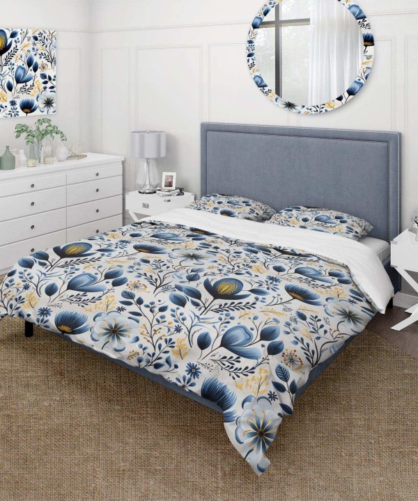 Nordic Yellow Blue Garden Dreams - Duvet Cover Set Clearance Low Pice