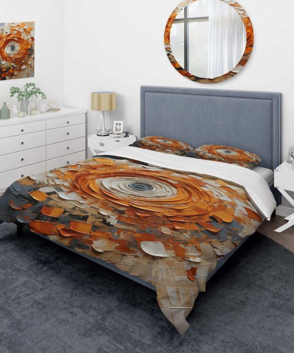 Orange and white abstract spiral collage - Duvet Cover Set Outlet View