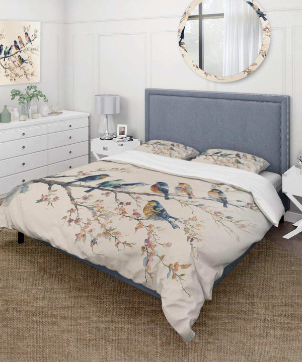 Multicolor Birds On Plum Blossoms Tree VIII - Duvet Cover Set Fashionable Sale Online
