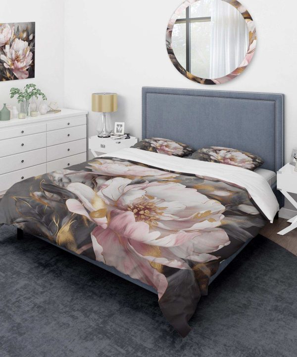 Pink Grey Peonies Elegance II - Duvet Cover Set Clearance Low Pice