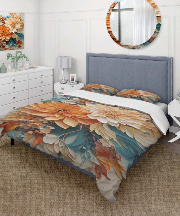 Orange Teal Botanical Whirlwind I - Duvet Cover Set Clearance Cheap Online