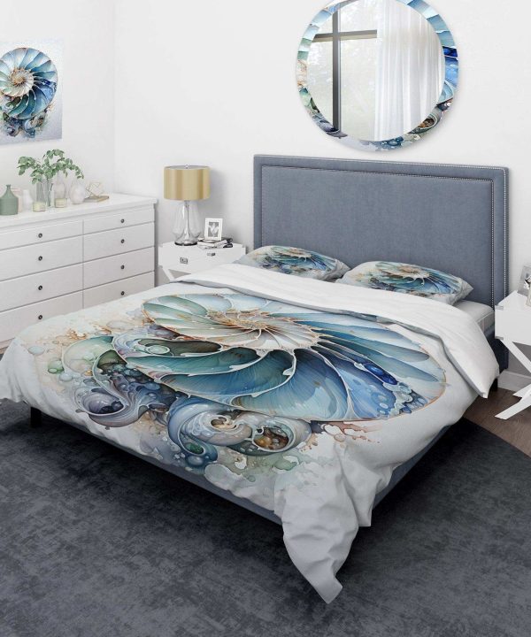 Nautilus Ocean Blue Sheels Symetry - Duvet Cover Set Discount Pay With Paypal